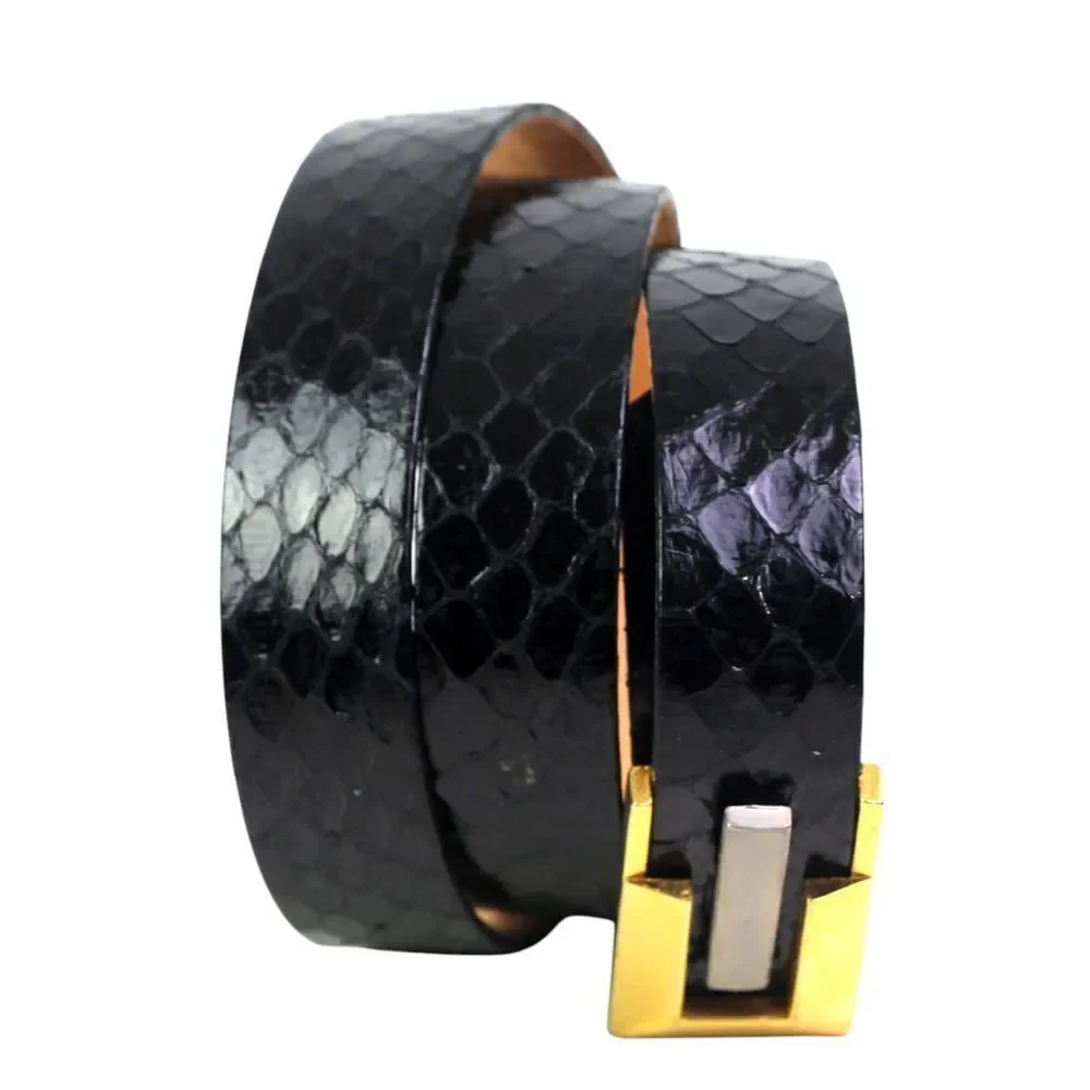 Serpent 3276 BLACK SNAKE SKIN LEATHER SKINNY DRESS WOMENS BELT Sz S 28